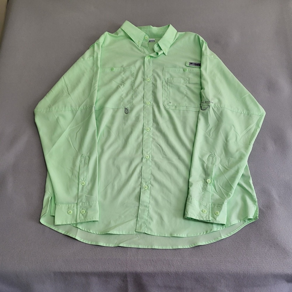 Columbia PFG Long Sleeve Button Up Vented Fishing Shirt Men's XXL Lime Green